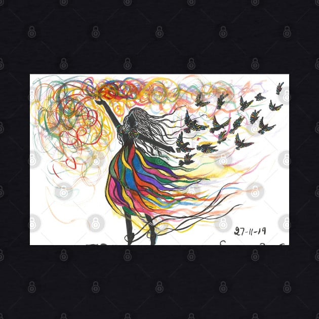 freedom colorful ink painting by Sangeetacs